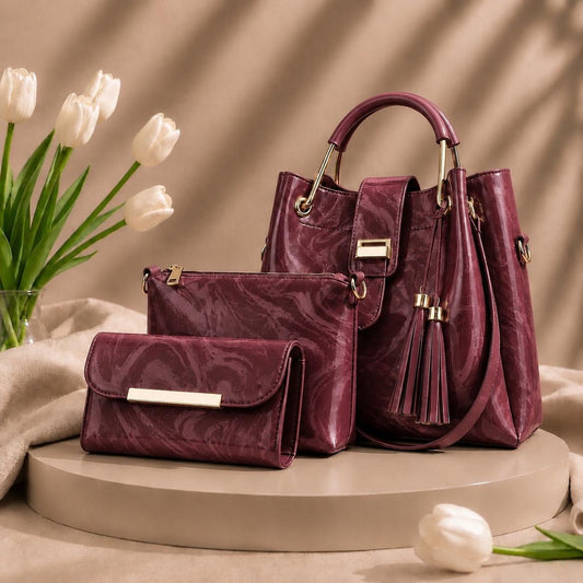 3 Pcs Luxury Women Handbag Set | Premium Leather Tote Bag with Shoulder Bag & Wallet
