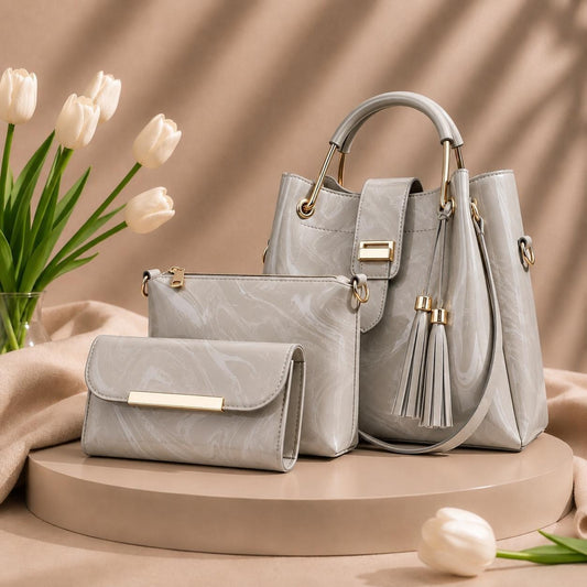 3 Pcs Luxury Women Handbag Set | Premium Leather Tote Bag with Shoulder Bag & Wallet