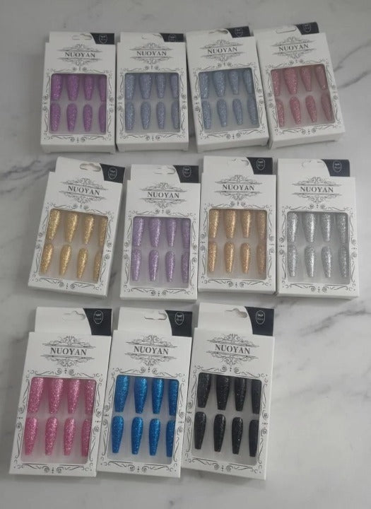 Multicolor Glittery Long Stick-On Artificial Nails